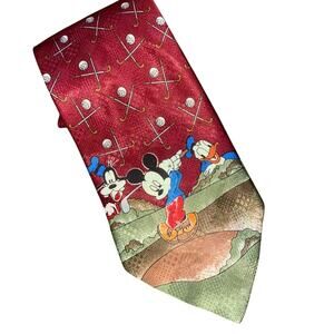 Disney Vintage Mickey Unlimited Men's Red Golf Neck Tie Goofy Donald
